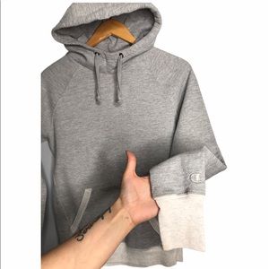 Champion | Grey & White Soft High Neck Hoodie •